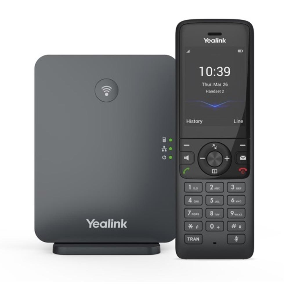 «تصویر تلفن بی‌سیم Yealink W78P شامل گوشی W78H با صفحه‌نمایش رنگی و پایه DECT W70B، مناسب برای کسب‌وکارهای حرفه‌ای»